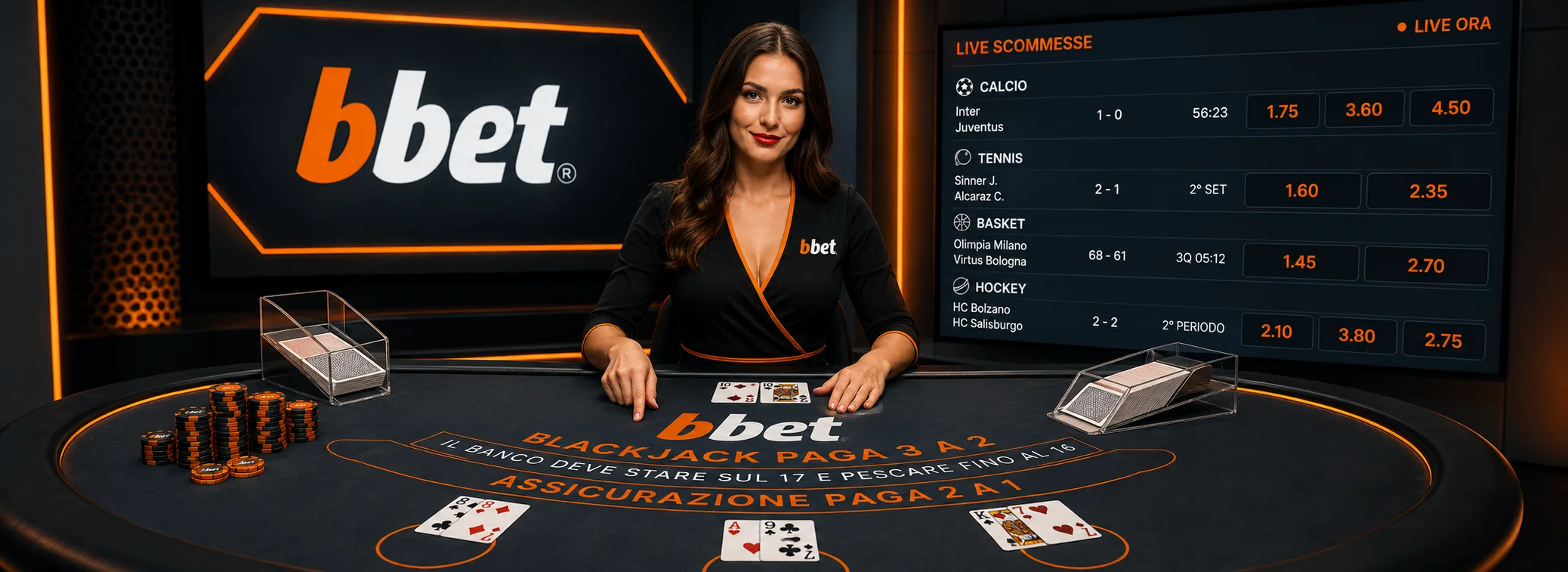 Casinò live: circa 15 tavoli con croupier reali